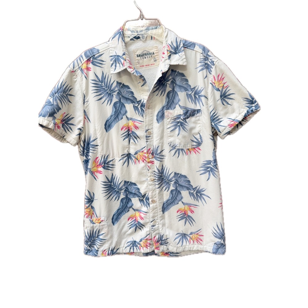 California Cowboy High Water Shirt Mens Small Tropical‎ Terry Lined White Sands